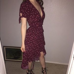 miami floral wrap around midi dress